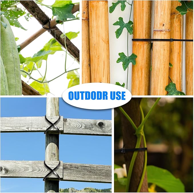 3000 Pieces Cable Zip Ties Bulk Heavy Duty Cable Ties Nylon Tie Wraps Self Locking Wire Ties for Plants Gardening Farming Grid Wall Fence Indoor and Outdoor (4"6"8"12",Black)