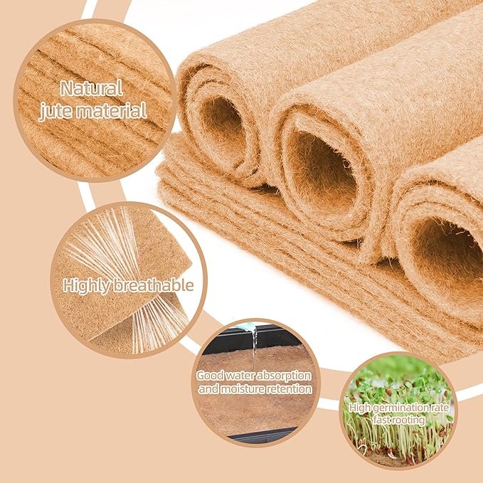 10 Pack Jute Grow Mat for Microgreens, 10" X 20" Hydroponic Grow Pads for Growing Tray Sprouting Trays Jute Fiber Seed Starter Planting for Micro Greens & Wheatgrass
