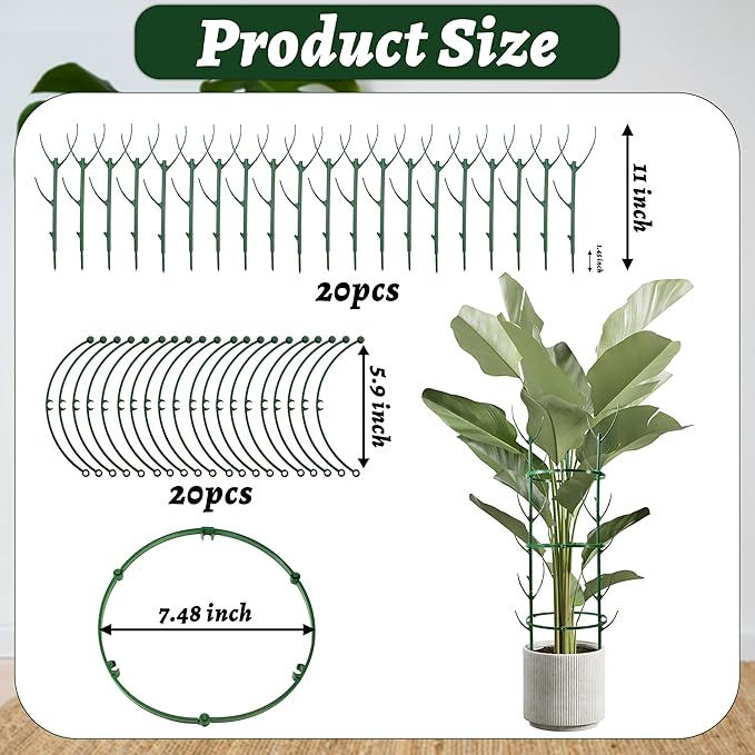 Stackable Plant Support Stakes,The Growing Frame for Indoor Plants, 40 Pcs Extendable 12-60 Inch Trellis for Monstera, Pothos, and Philodendron