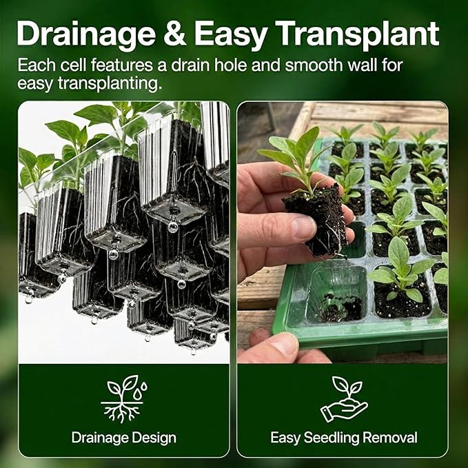 Gardzen 6 Pack 30 Gallon Grow Bags & 5 Pack 40 Cell Seed Starter Tray Kit, Thickened Aeration Fabric Pots with Handles, BPA Free Reusable Seedling Trays with Humidity Vented Domes for Indoor Outdoor