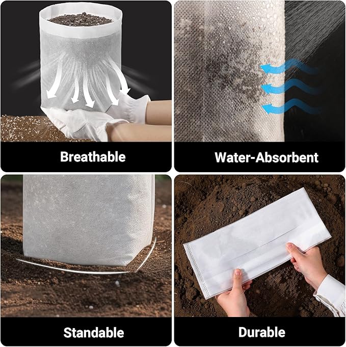 Fabric Grow Bags - 12.6x13.4 inches Breathable Seed Starter Plant Grow Bags for Seedling Pots, Nursery Pots for Plants, 50pcs