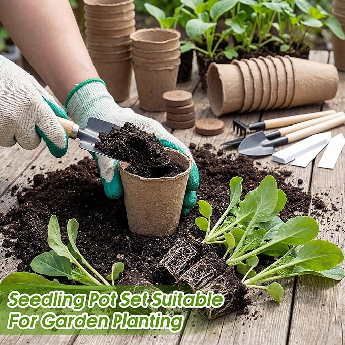 Layhit Seed Starter Plant Pots Kit, Compressed Coir Fiber Potting Soil, 2.36 Inch Nursery Pots, Small Seed Starting Starter Tray Bulk, Garden Germination Container Set with Planting Labels (1200 Pcs)