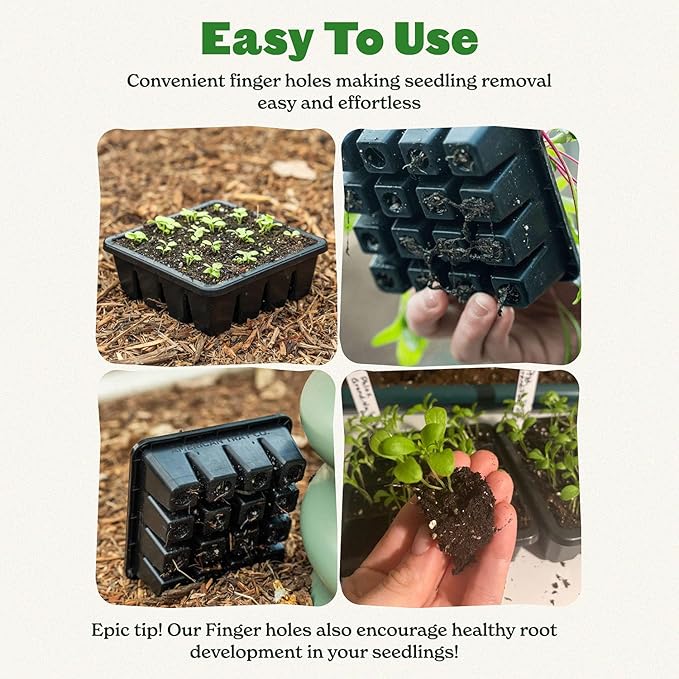 Epic Gardening Reusable Seed Starter Tray - 16 Cell/4 Seedling Starter Trays - Easy Watering, Indoor Greenhouse, Plant Starter, Gardener-Friendly for Seedlings | UV-Treated & BPA-Free - Black
