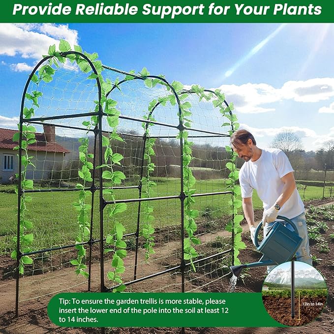 PKBD Tall Garden Arch Trellis for Climbing Plants Outdoor, 7 ft Tall Polyethylene-Coated Stainless Steel Garden Arch for Climbing Vine Vegetable/Fruit/Flower, Cucumber Trellis for Raised Bed, Black