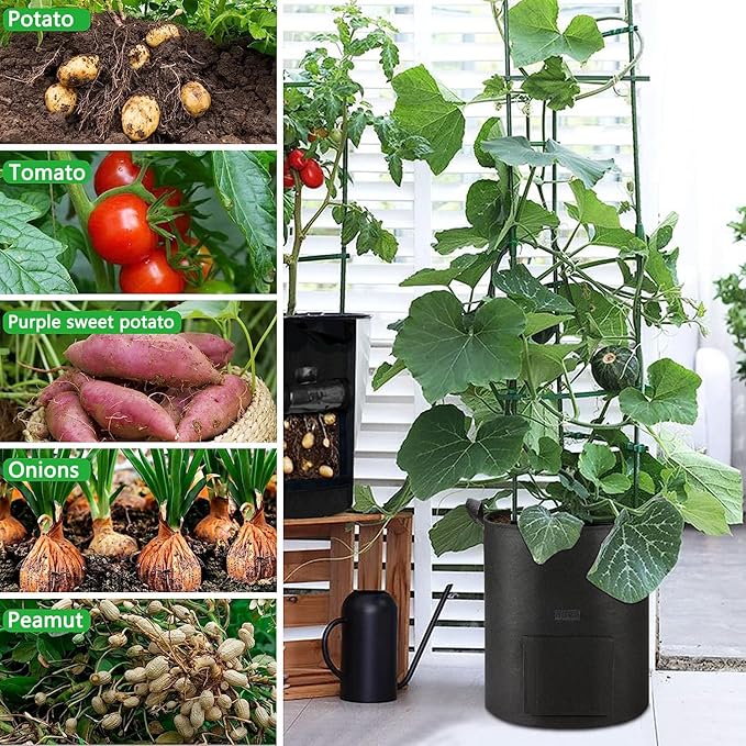 6-Pack 10 Gallon Potato Grow Bags Heavy Duty Thickened Nonwoven Fabric Pots with Handles,Black