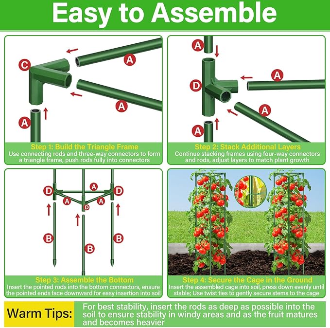 Legigo 4 Pack 65 Inch Tomato Cage for Garden, Heavy-Duty Tomato Trellis Plant Support Stakes, Adjustable Garden Trellis Plant Cage for Climbing Plants Peppers Outdoor Raised Garden Bed and Vegetables