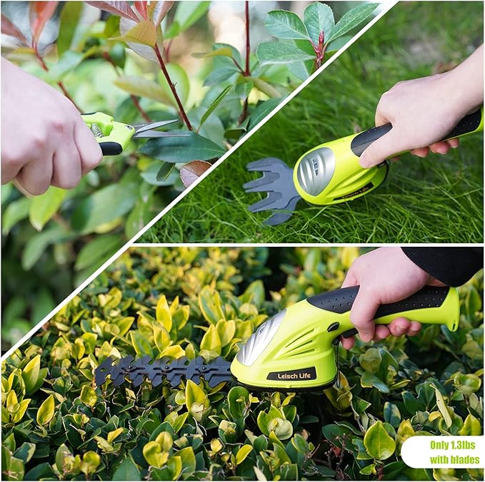 Leisch Life Cordless Grass Shear & Shrubbery Trimmer - 7.2V 2 in 1 Handheld Hedge Trimmer Electric Grass Trimmer Hedge Shears w/Pruning Scissor Rechargeable Lithium-Ion Battery and Charger Included