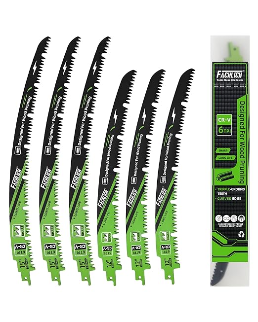 Pruning Blades Reciprocating Saw Blade 12"*3+15"*3 - Curved Edge Wood Pruning Saw Blades 6TPI for Tree Trimming,Wood Cutting,Reciprocating Saw Blades Set(6 Pack)