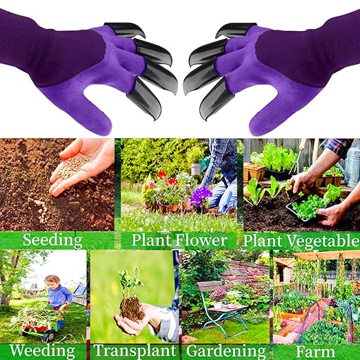Garden Gloves with Claws, Breathable Gardening Work Gloves for Digging, Claw Gardening Gloves for Planting, Anti-Puncture Garden Gloves Best Gifts for Gardeners(1Purple).