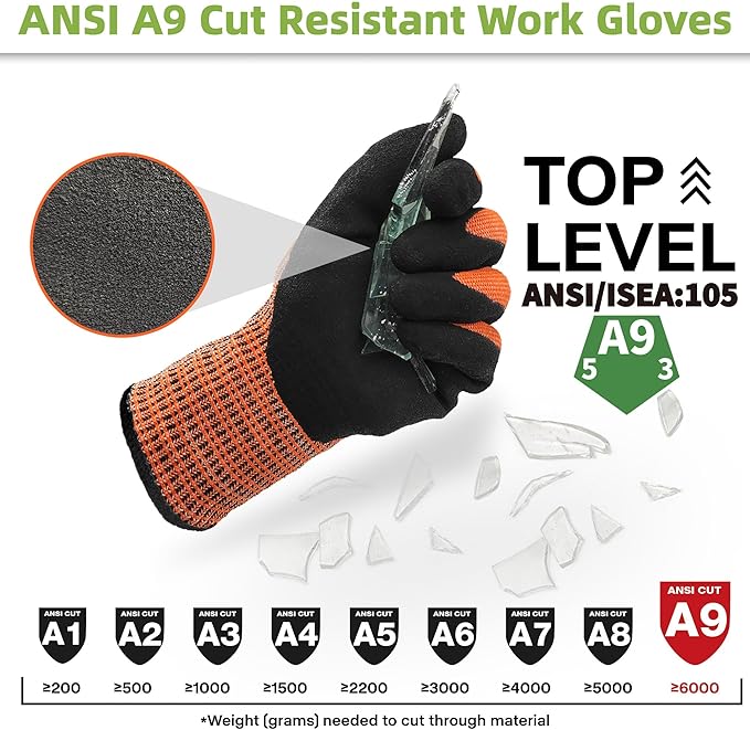 Schwer ProGuard Highest Level Cut Resistant Work Gloves PR3326 for Extreme Protection，ANSI A9 Cut Gloves with Reinforced Thumb, Non Slip, Durable, Touch-screen, Orange 2 Pairs（L）
