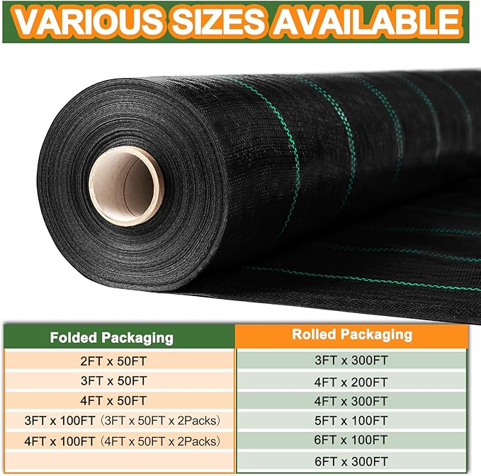 Garden Weed Barrier Landscape Fabric 2FT x 50FT, Premium Weed Control Garden Cloth, Durable Woven Geotextile Fabric, Mulch Breathable Ground Cover for Landscaping Weed Blocker Garden Bed
