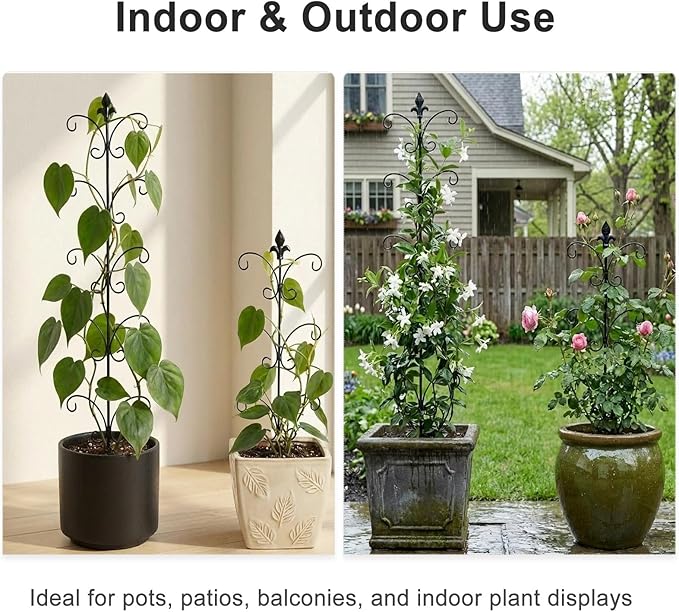Metal Monstera Plant Support 2-Pack, Adjustable Height Steel Plant Trellis for Pothos, Vining & Climbing Potted Plants, Indoor & Outdoor, Sturdy Rotatable Plant Stakes with Rounded Ends, 31" & 46"