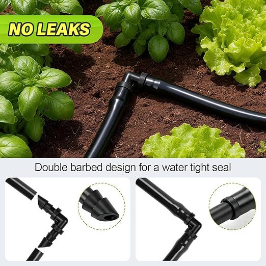 70 Pack 1/4" Drip Irrigation Elbow Fittings：1/4'' Drip Line Double Barbed 90 Degree Elbow Connectors for 1/4 Inch Irrigation Tubing Plastic Micro Fittings for Garden Drip Systems