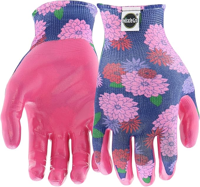 Miracle Gro Women's Nitrile Coated Grip Floral Pattern Gardening Work Gloves