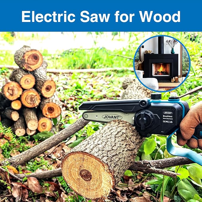 6 Inch Cordless Chainsaw Battery Powered Handheld Lightweight Tree Branches and Wood Pruning Power Tools, Portable Electric Mini Chain saw for Home, Garden and Outdoor use with 2 * 2000mAh Batteries