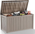 180 Gallon Outdoor Deck Box,Waterproof Resin Outdoor Storage Boxes, Outside Storage Lockable Container for Garden Tools,Indooor Cushions,Accessories (Grey)