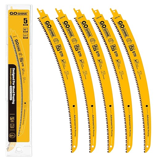 Goshine 5 Pack Japanese Teeth Reciprocating Saw Blades,15" Arc Curved Wood Pruning Sawzall Blades for Tree Trimming & Wood Cutting, with Storage Box(6TPI)