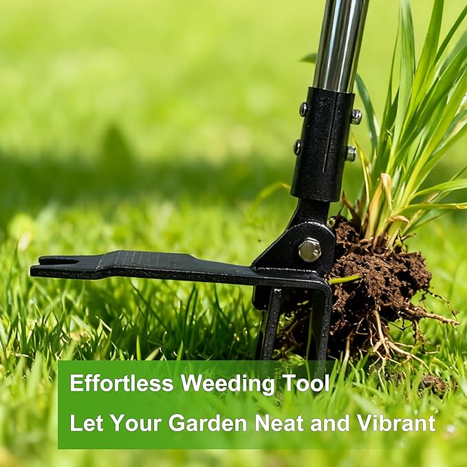 Weed Puller Tool Stand Up Hand Weeder Tool with Adjustable Long Handle, Weed Remover with Steel Head, Remove Weeds Root Easily without Bending, Pulling or Kneeling for Lawn Yard Garden (4 CLAWS)