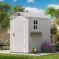 Patiowell 4 x 6 FT Plastic Outdoor Storage Shed with Floor, Resin Shed Outside Tool Shed with Window and Lockable Door for Backyard Garden Patio Lawn, Light Gray (Fit-it Shed)