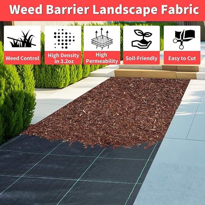 3ft x100ft Landscape Fabric -Heavy Duty Weed Barrier Fabric for Landscaping, Weed Blocker Cloth,Geotextile Fabric for Garden, Driveway & Ground Cover, Garden Weed Mats,Grid Design