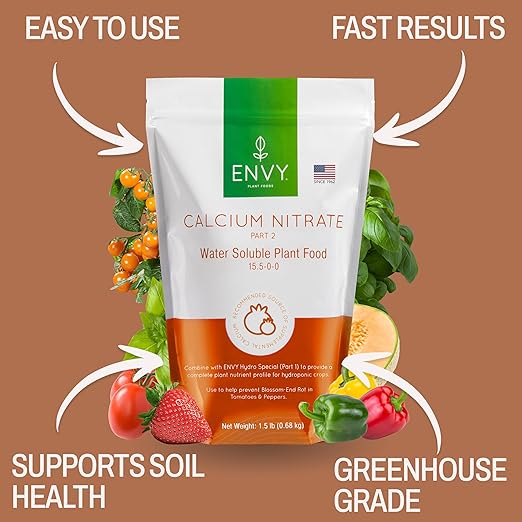 ENVY Solution Grade Calcium Nitrate (15.5-0-0) Prevents Blossom End-Rot from Calcium Deficiency in Tomatoes & Peppers (0.5 lb)