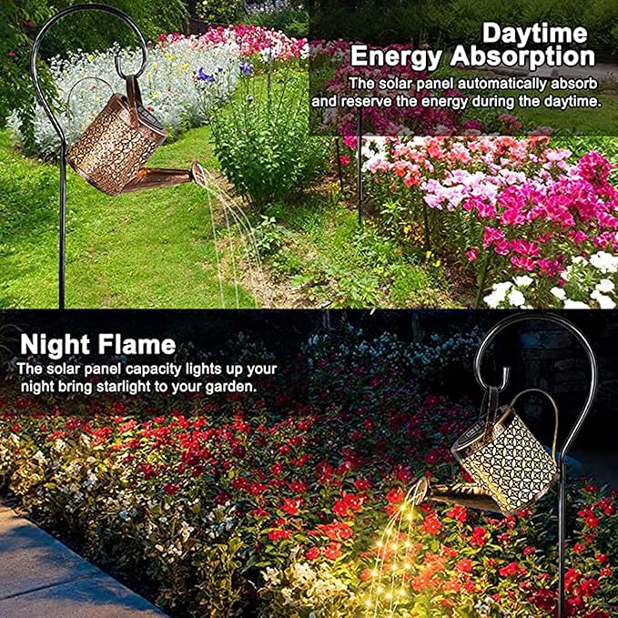Solar Watering Can Lights, LED Solar Lantern String Light Outdoor Garden Waterproof Hollowed-Out Retro Metal Water Can Lights, for Garden Patio Yard Pathway Lantern Plant Decoration(with Bracket)