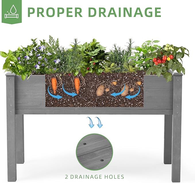 48x24x30 Raised Garden Bed with Legs, Elevated Wooden Planter Box for Outdoor Plants Outdoor