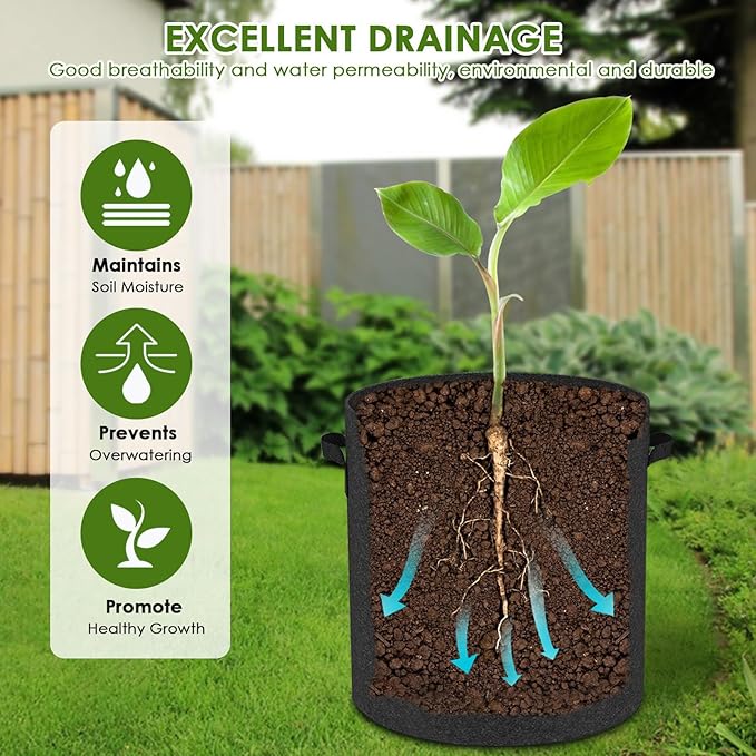 12-Pack 7 Gallon Thickened Non-Woven Breathable Plant Grow Bags, Fabric Inflatable Pots Flowerpots with Handles, Fabric Plant Bags, Black.