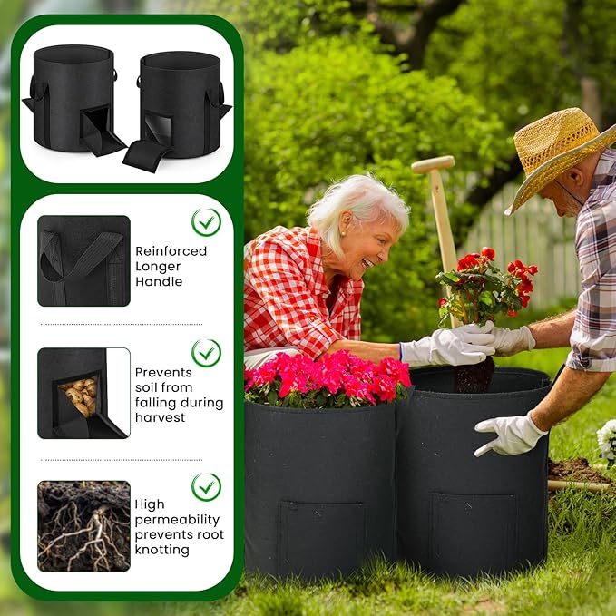 4 Pcs Upgraded 10 Gallon Potato Grow Bags with Harvest Window & Visible Window, Sturdy Handle, Thickened Non-Woven Planter Pots Potato Growing Container for Tomato Vegetable (Multicolor)