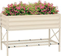 Outsunny Raised Garden Bed with Galvanized Steel Frame, Storage Shelf and Bed Liner, Elevated Planter Box with Legs for Vegetables, Flowers, Herbs, Cream