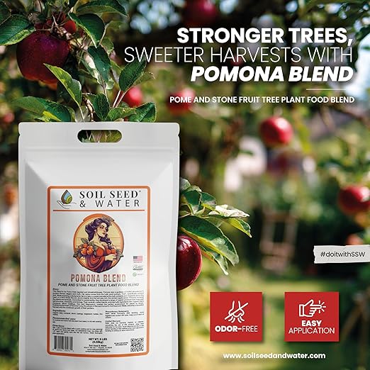 Soil Seed & Water Pomona Blend Organic Fertilizer – Soil Amendment for Pome & Stone Fruit Trees (Apple, Peach, Plum, Apricot) - OMRI Listed Organic Fertilizer