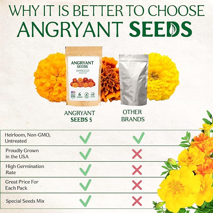 Marigold Sparky Flowered Mix - Beautiful Flowers Seeds for Planting Indoors and Outdoors in Your Home Garden - 1998+ Non GMO Mix Seeds - 100% USA Grown - Annual, Open Pollinated Wildflower Seeds Bulk