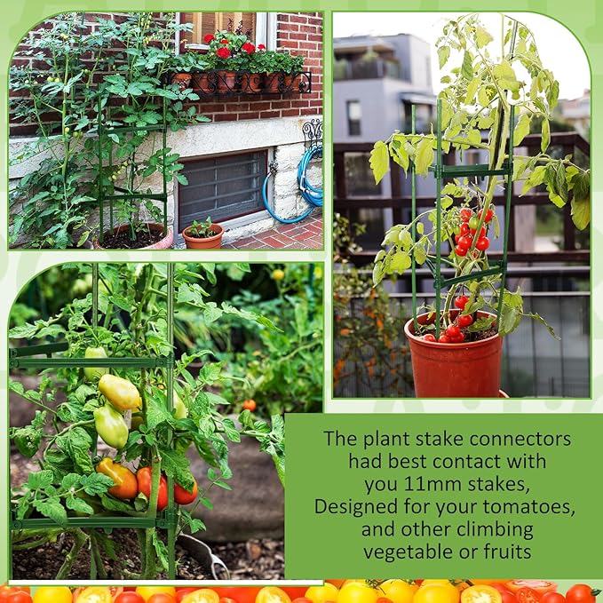 24 Pcs Adjustable Stake Arms for Tomato Cage, Garden Plant Stake Connectors, Expandable Trellis Connectors Climbing Rod Tomato Stick Supports for 11 mm Diameter Climbing Plants Vegetables