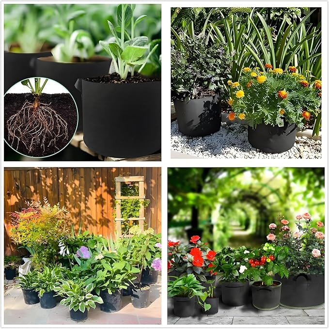 15-Gallon Grow Bags, (10 Pack) Thickened Aeration Fabric Growing Pots Planters with Handles for Planting Vegetables Plants, Black