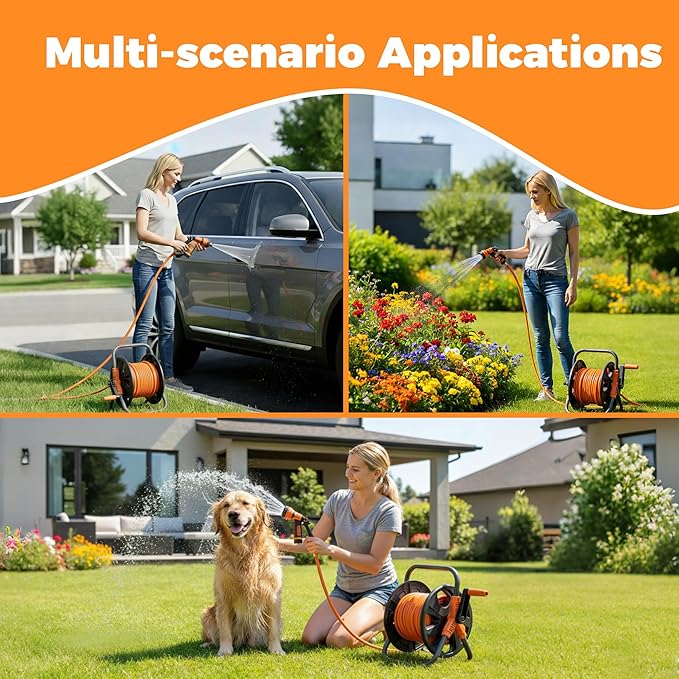 Garden Water Hose Reel Cart, Holds up to 50-80 Feet of 5/8-Inch Hose, Portable Hose Holder for Convenient Hose Storage and Watering