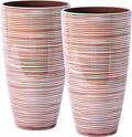 21"Tall Planters For Outdoor Plants-Coffee&Milk Finish Pop,Decorative Flower Pots Front Porch Vase Lightweight Durable Tall Planter With Movable Insert Shelf/ Drainage Hole Gift Idea For Plant Lovers