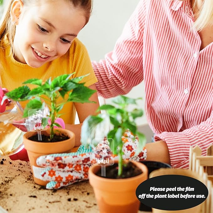 Whaline 24Pcs Acrylic Plant Label Signs 12 Styles Planted Herb Garden Markers Transparent Waterproof Plant Stake Tags with Herb Names for Nursery Indoor Outdoor Garden Decoration