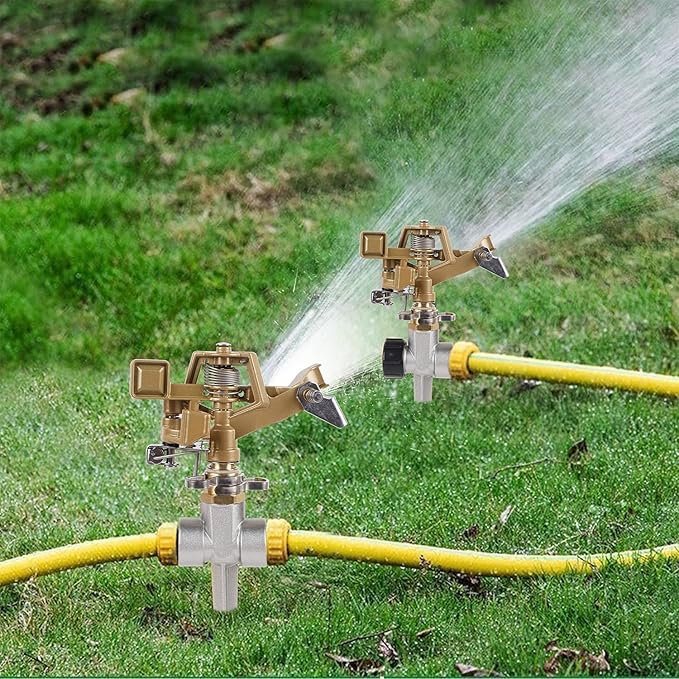 Biswing 1/2 Inch Impact Sprinkler 2 Pack, Heavy Duty Zinc Alloy Lawn Sprinkler Head with Nozzle, Adjustable 20-360 Degree Large Coverage Pattern, Watering Sprinkler for Grass Patio Garden Irrigation