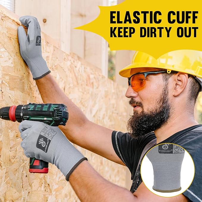 HLDD HANDLANDY PU Coated Safety Work Gloves, 6/12 Pairs Work Gloves