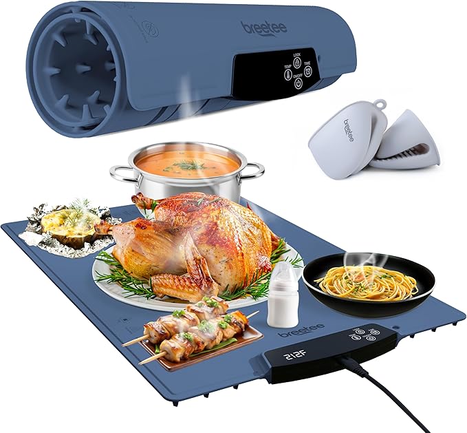 BREETEE Electric Food Warming Mat – Silicone Heating Mat for Food with 9 Temp Levels – Portable Roll Up Warming Mat for Food – Versatile Warming Tray for Buffet, Parties, Home, RV Kitchen