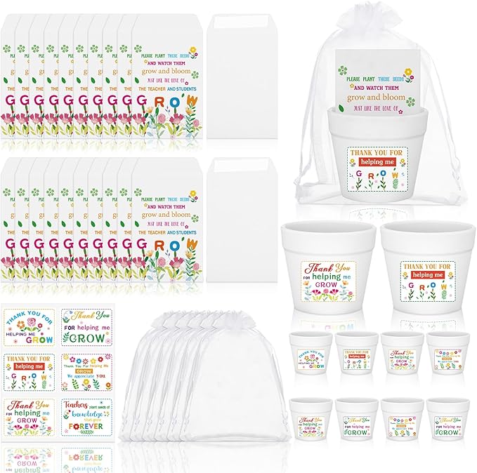 Ctosree 24 Sets Thank You Theme Seed Packets Teacher Appreciation Gifts Self Adhesive Thank You for Helping Me Grow Small Seed Envelopes Seeds Storage Packets for Teacher Graduation Gifts