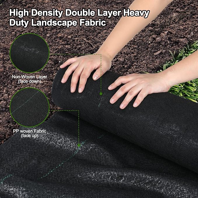 5oz Weed Barrier Landscape Fabric Heavy Duty, 3ft x 100ft Dual-Layer Premium Garden Landscaping Fabric, Ground Cover Weed Control Fabric Outdoor Weed Mat Garden Lawn Fabric