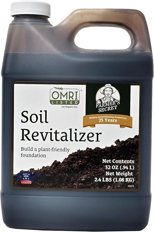 Farmer’s Secret Soil Revitalizer (32oz) - Organic (OMRI Listed) Dirt Health Booster - Liquid Compost Soil Amendment - Activated Humic Acid - Great for Fall/Spring Application