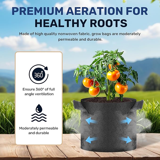 Simple Deluxe 5 Pack 15 Gallon Grow Bags, 300G Vegetable/Flower/Plant Fabric Pots with Handles, Heavy Duty Thickened Nonwoven Planting Bag with 5 Pcs Plant Labels, Black
