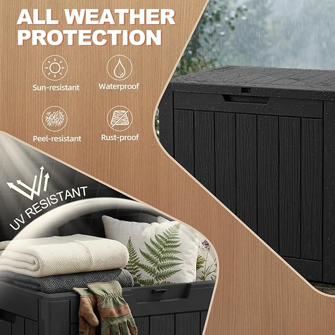 EFU Outdoor Storage Box 35 Gallon Deck Box (Indoor & Outdoor) Lockable UV Resistance Waterproof Resin Storage Bin Storage Box for Outdoor,Patio Storage(Black)