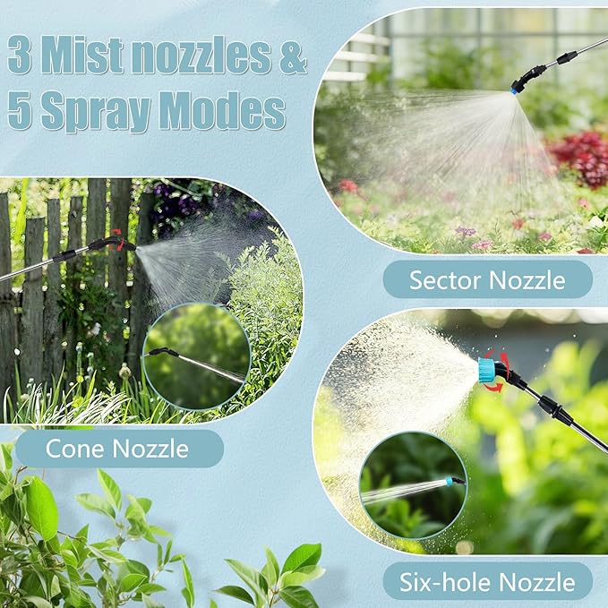 Battery Powered Sprayer 1.35 Gallon, Electric Garden Sprayer in Lawn with 3 Mist Nozzles, USB Rechargeable Handle, Retractable Wand, Yard Pump Sprayers with Adjustable Shoulder Strap for Plants