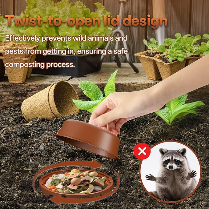 Underground Worm Composting Bin, Outdoor Mini Inground Worm Composter for Beginners, Garden Compost Bin for Garden Beds & Home Use, Worm Farm Kit for Parent, Kids (7x7x7.4Inch), Tan, 1-Pack