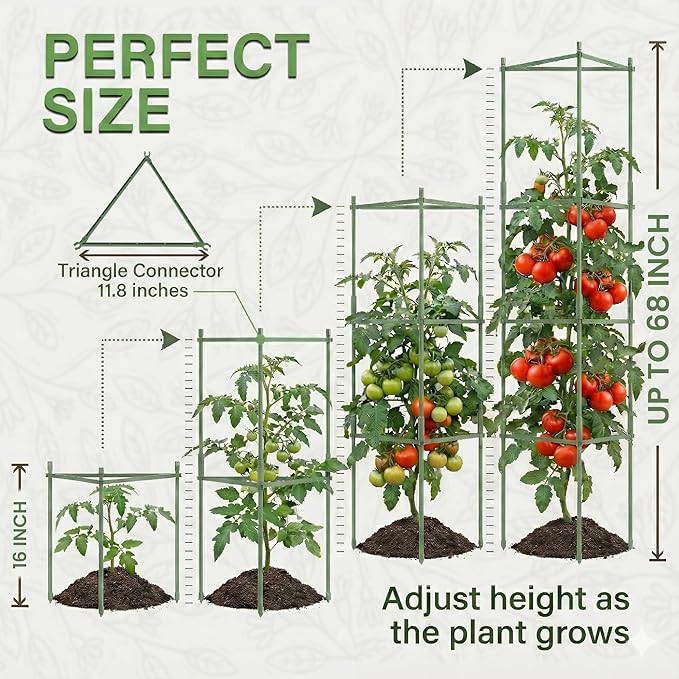 68" Tomato Cage - Trellis Stakes and Plant Support Structures for Vegetables and Climbing Plants - Tall Tomato Cages for Garden, Pots, Raised Garden Bed Outdoor (6 Pack - Extra Tall)