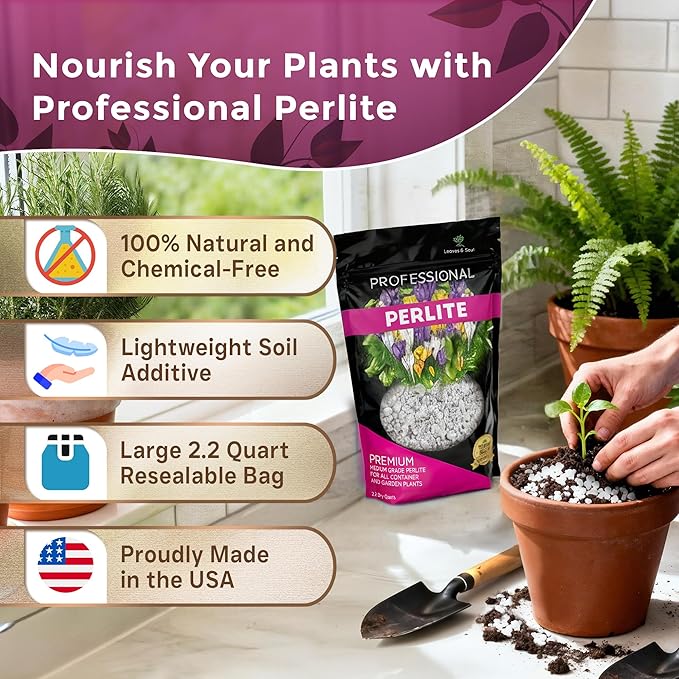 Professional Perlite for Plants 2.2 Quarts, Medium Grade Perlite Soil Additive for Indoor Outdoor Plants, Perlite for Gardening, Lightweight pH Neutral Soil Amendment, Made in USA