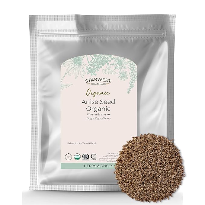 Starwest Botanicals Organic Anise Seed - Loose Herb for Tea & Baking, Dried Anise Seeds for Herbal Blends, Bulk Pack, Sweet & Aromatic Spice, Certified Kosher, Non-GMO - 1 lb Bag